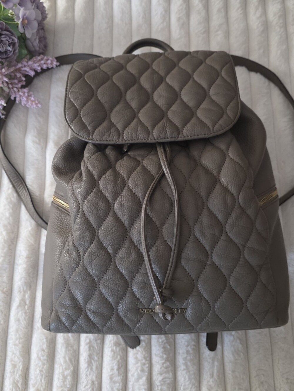 Vera Bradley Leather Quilted Gray Women’s Backpack Purse